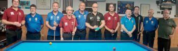 Equipo A del Club Billar Montijo Manuel Pulgar celebrando la victoria en la XI Copa Federación por equipos de billar a tres bandas